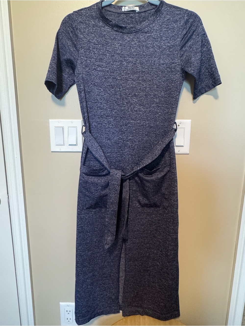 Mango Heather Navy Tie-Waist Midi Dress